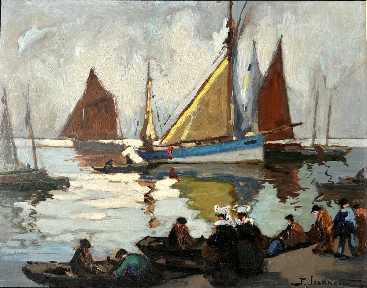 Fernand Jeanneau, Tuna Boats At Concarneau, Oil On Panel-photo-4