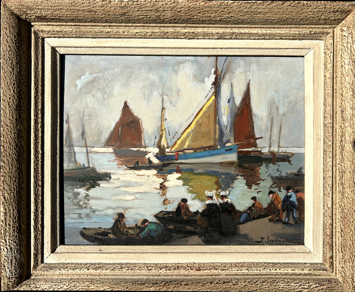 Fernand Jeanneau, Tuna Boats At Concarneau, Oil On Panel
