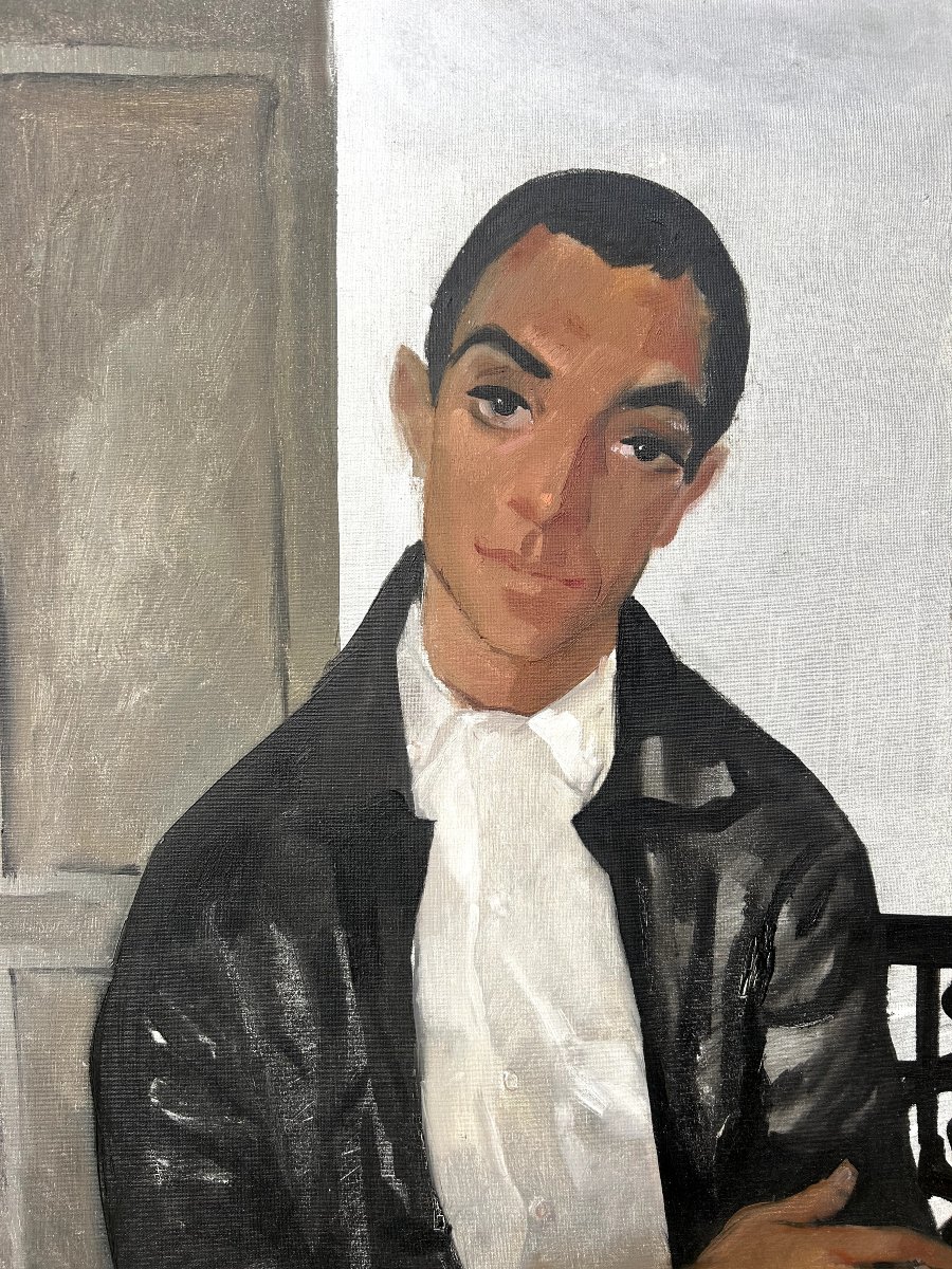 Male Portrait, Oil On Canvas, Undeciphered Signature-photo-2