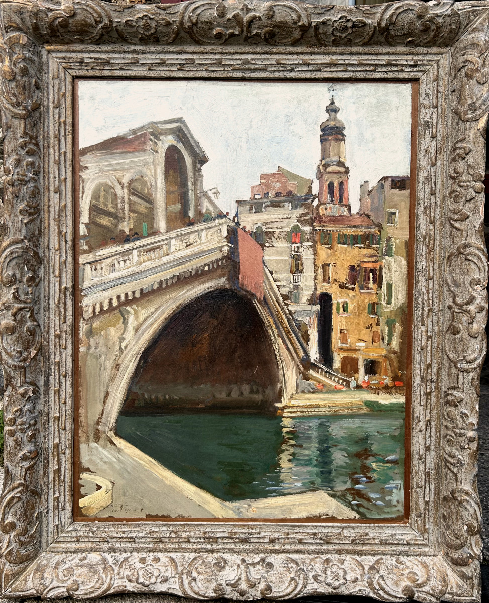 Lucien Jonas, Venise le pont Rialto, Huile sur bois