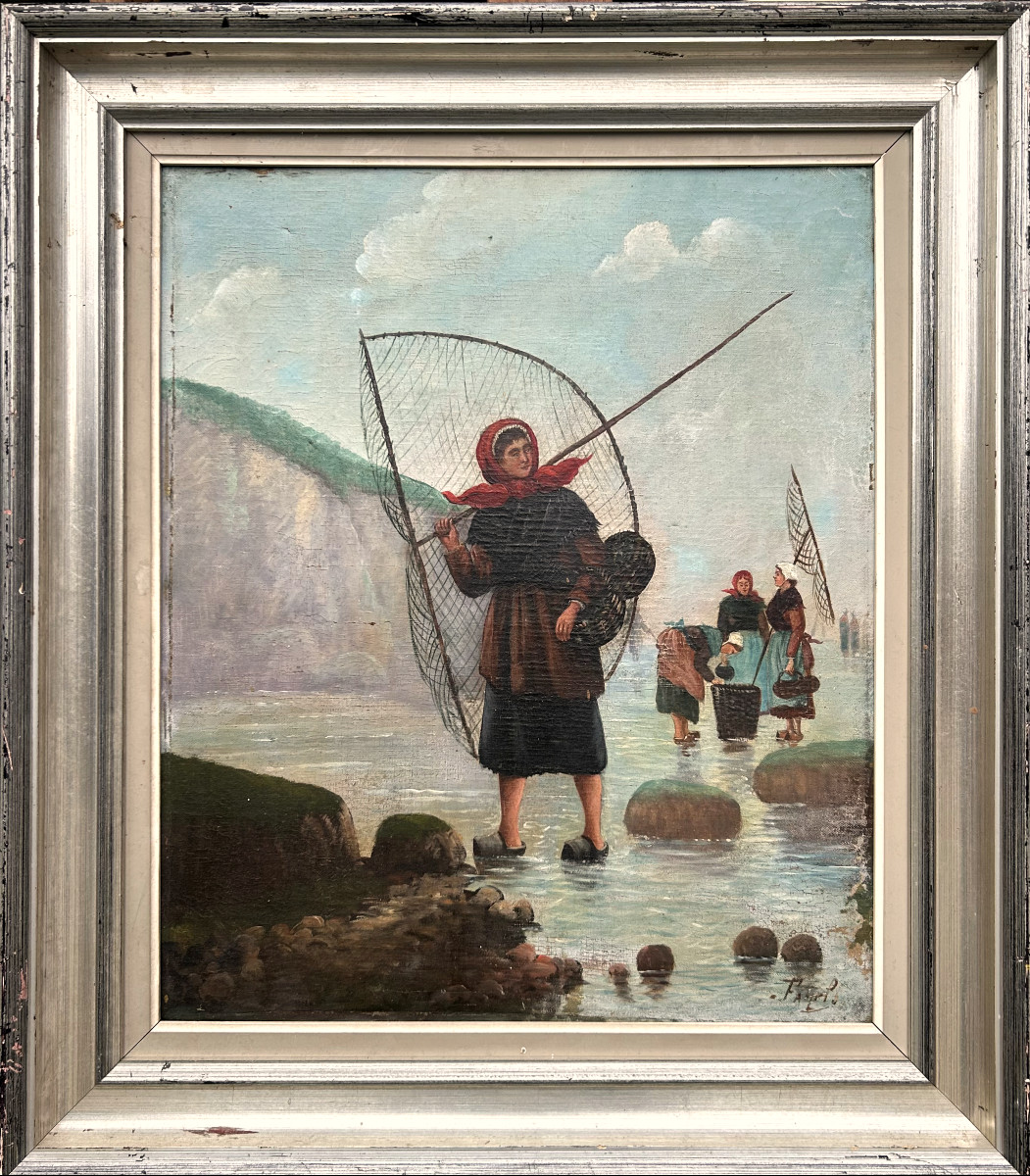 Farel (?), Fishing On Foot, Oil On Canvas