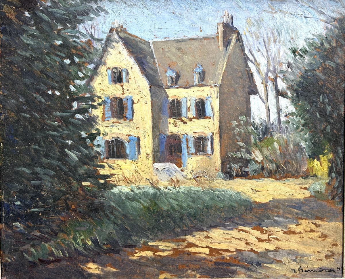 Lucien Bénière, Maison dans un jardin, huile sur panneau-photo-4