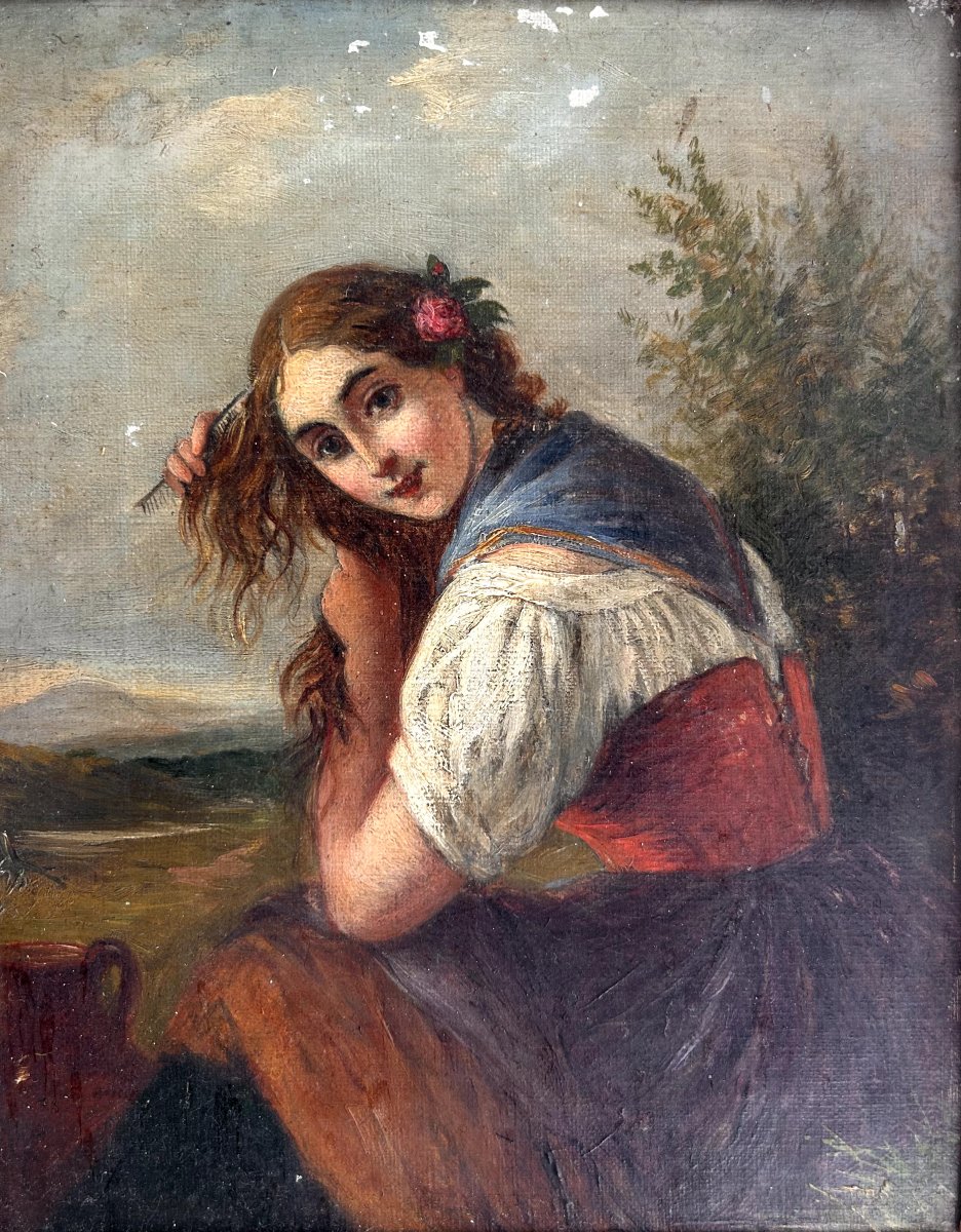 Portraits de jeune fille, huiles sur toile, scènes de genre 19ème siècle-photo-4