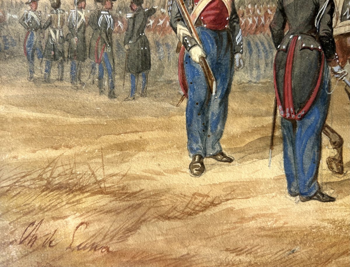 Charles de Luna, deux aquarelles, scènes militaires 19ème-photo-3