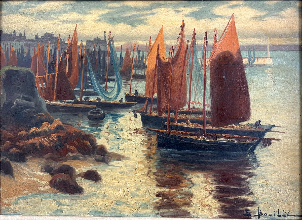 Etienne Bouillé, Port de Perros-Guirec, Huile sur bois-photo-2
