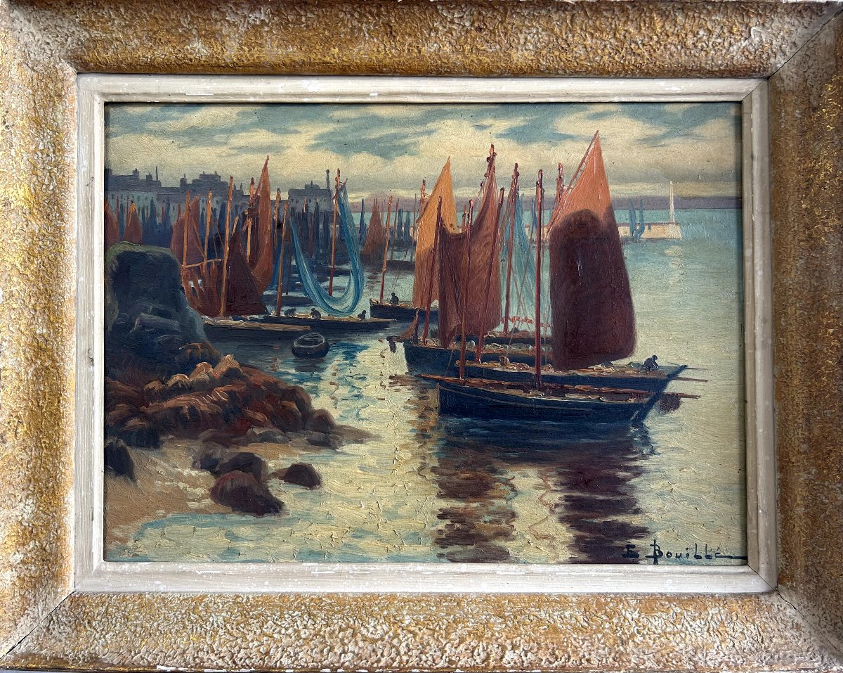 Etienne Bouillé, Port de Perros-Guirec, Huile sur bois