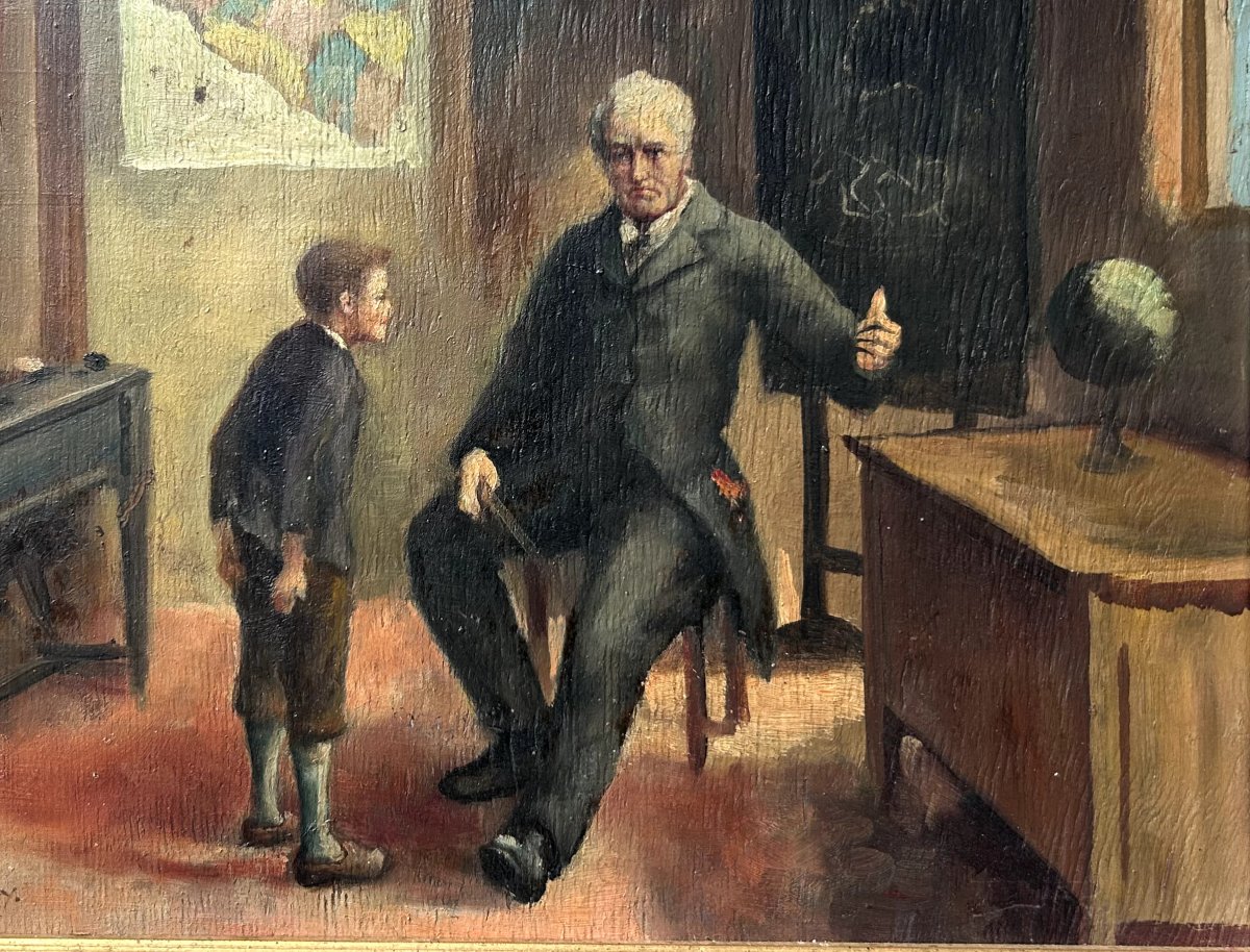 Armand Von Rompaey, *the Lesson*, Oil On Wood-photo-3