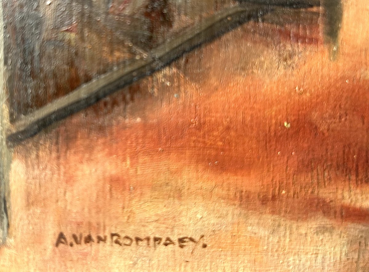 Armand Von Rompaey, *the Lesson*, Oil On Wood-photo-4