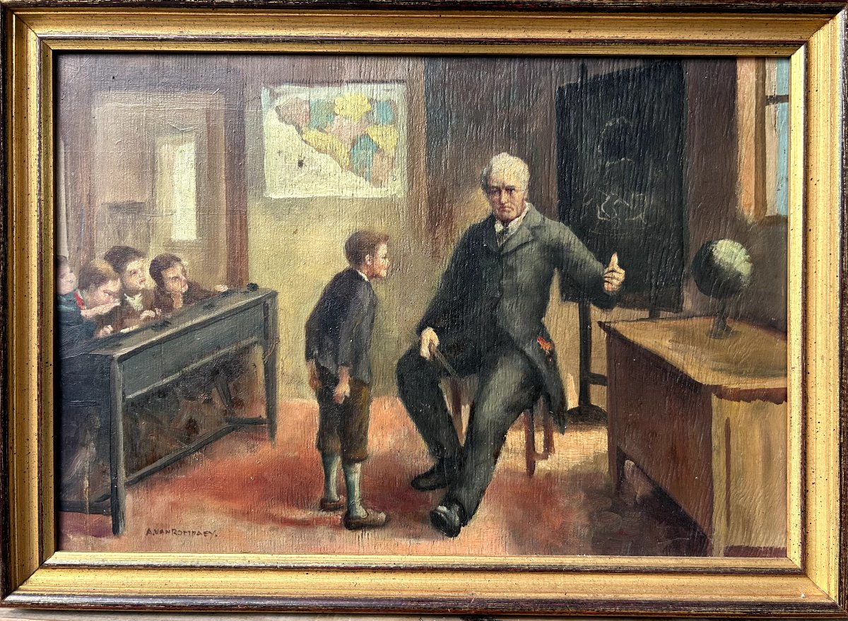 Armand Von Rompaey, *the Lesson*, Oil On Wood