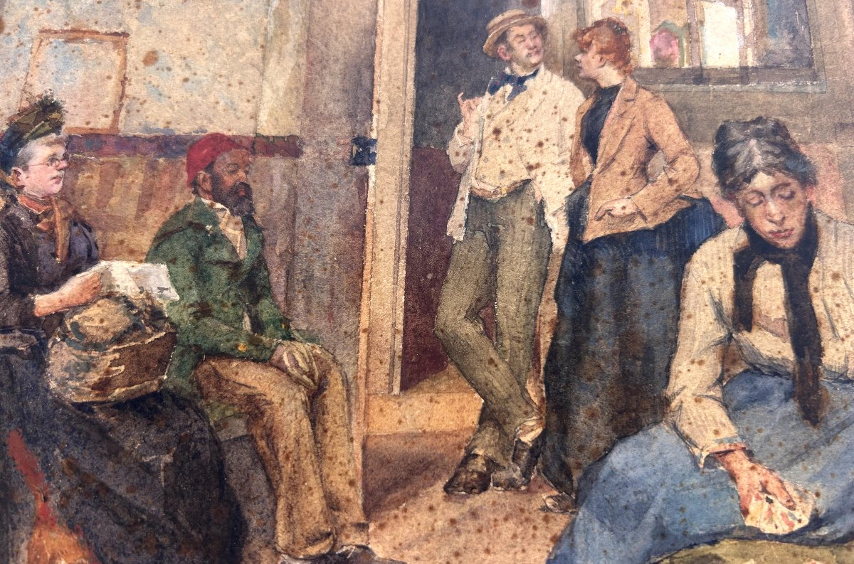 Charles Damon (?), The Employment Agency, Watercolor-photo-3