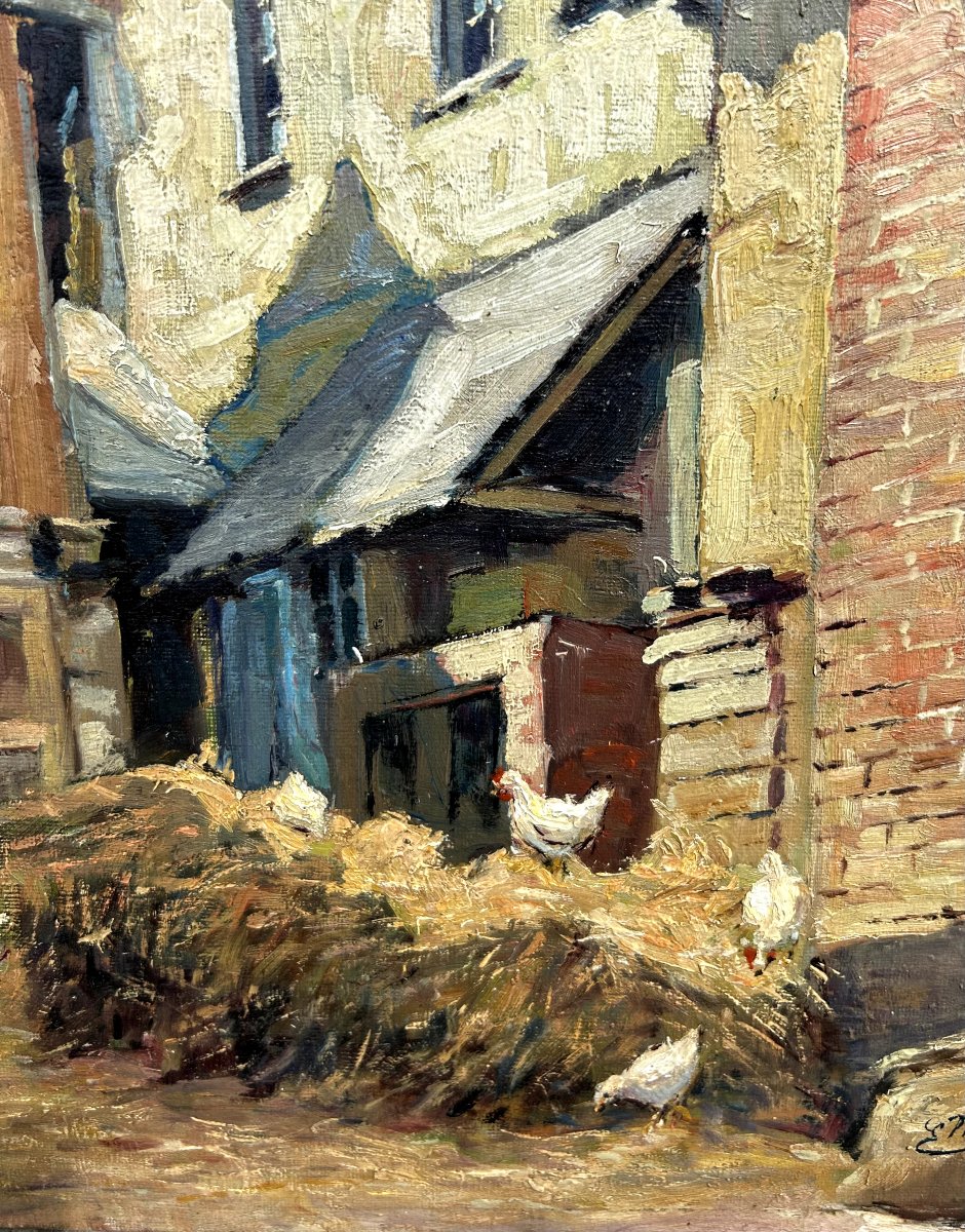 E.MECS (?), cour de ferme, huile sur toile-photo-2