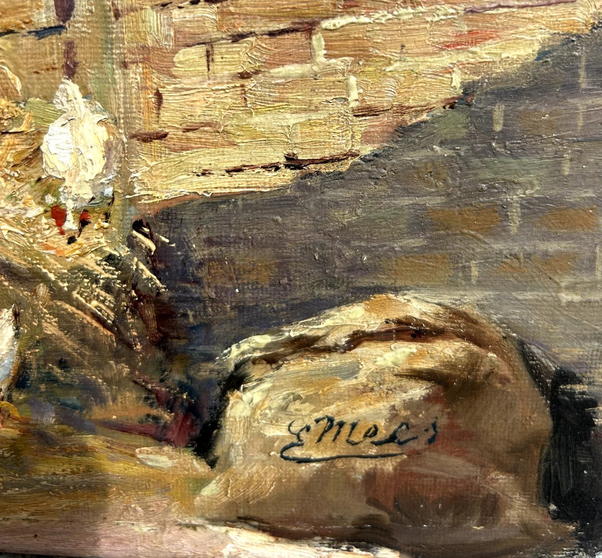 E.MECS (?), cour de ferme, huile sur toile-photo-3