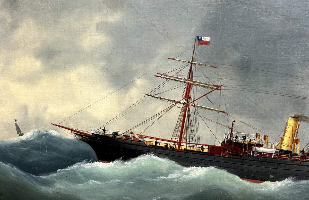 Edouard Adam, Ss Chili, Capt. Ch. Jouan, Oil On Canvas-photo-3