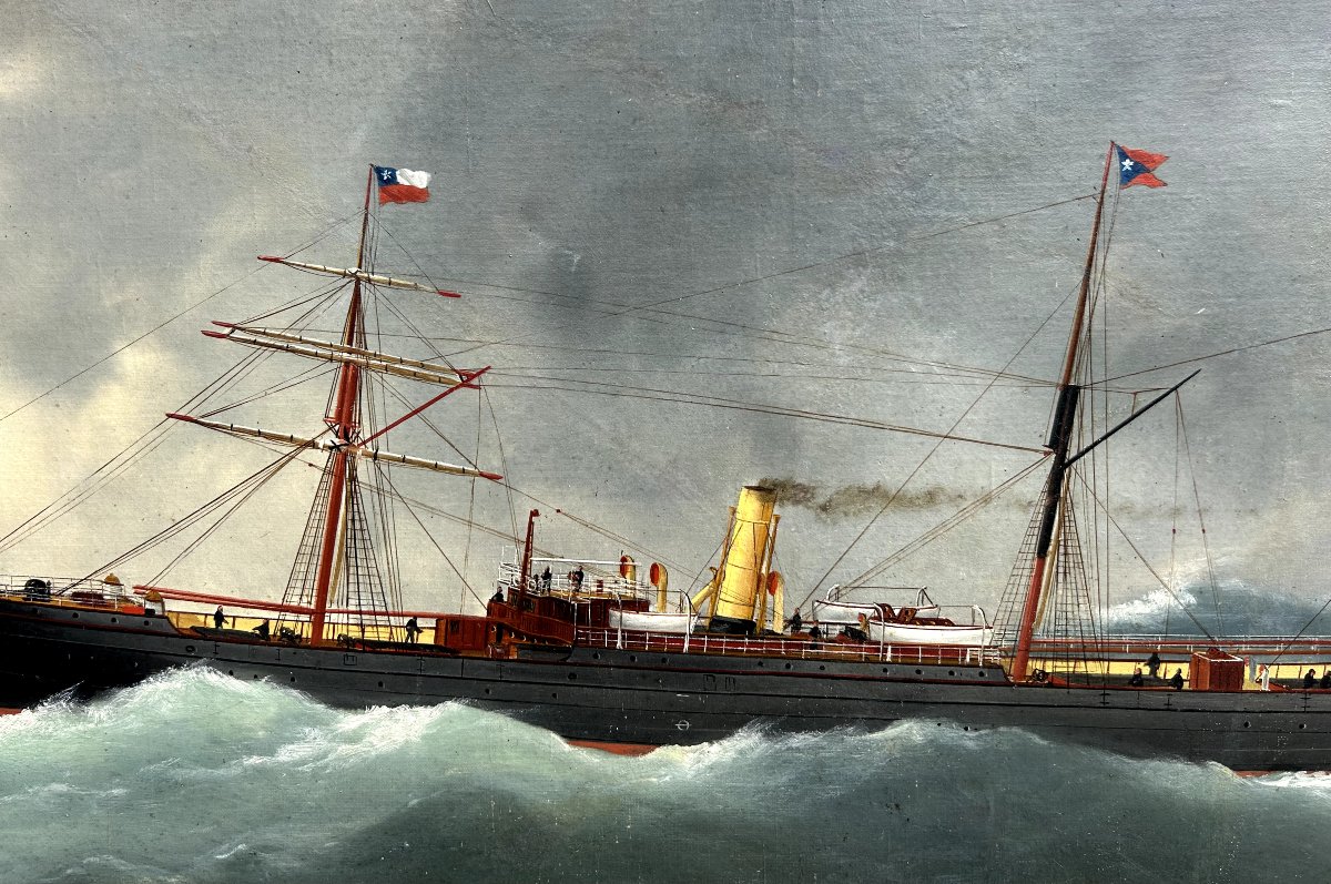 Edouard Adam, Ss Chili, Capt. Ch. Jouan, Oil On Canvas-photo-4