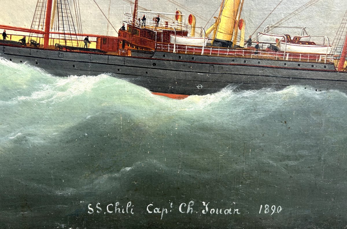 Edouard Adam, Ss Chili, Capt. Ch. Jouan, Oil On Canvas-photo-2