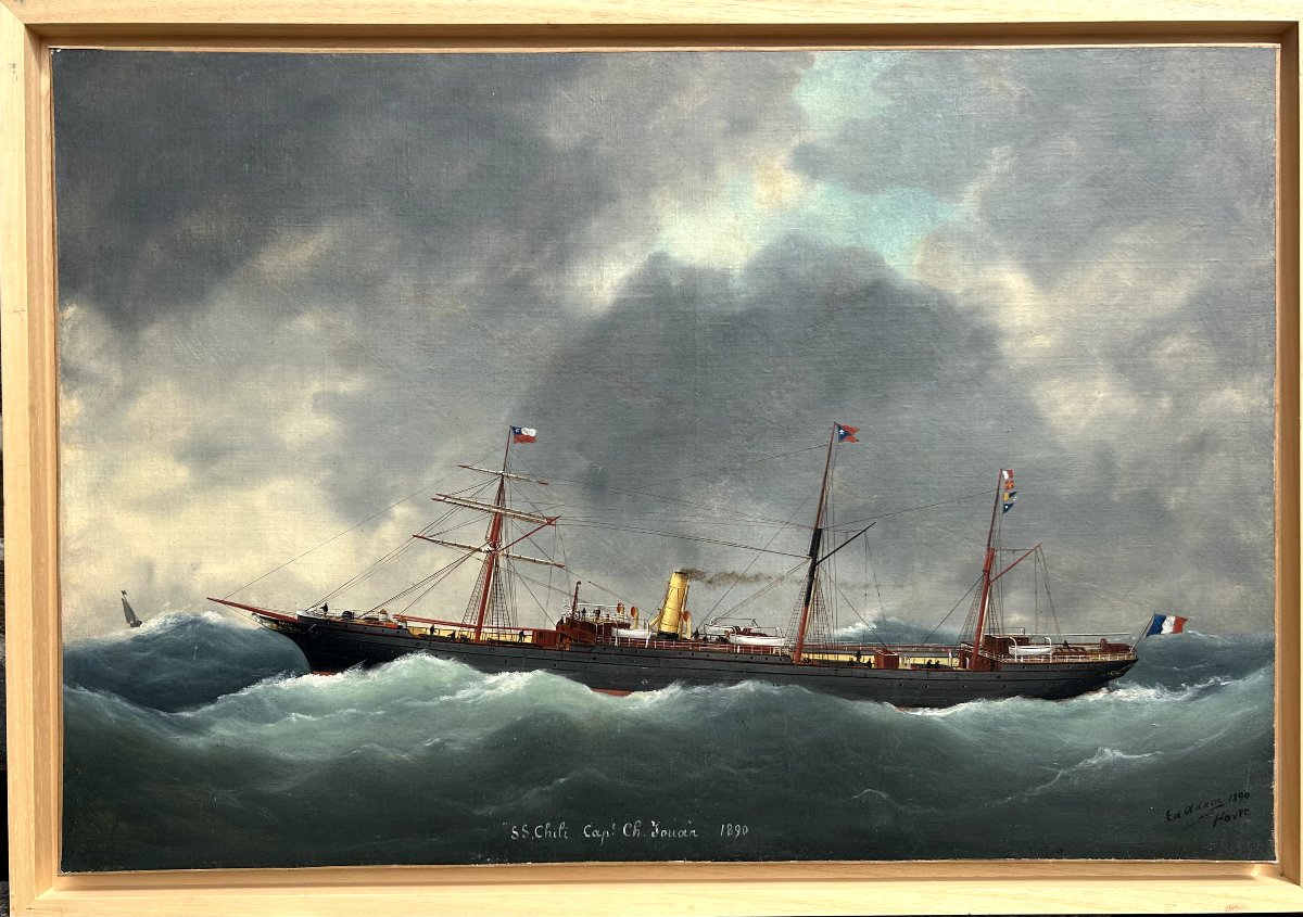 Edouard Adam, Ss Chili, Capt. Ch. Jouan, Oil On Canvas