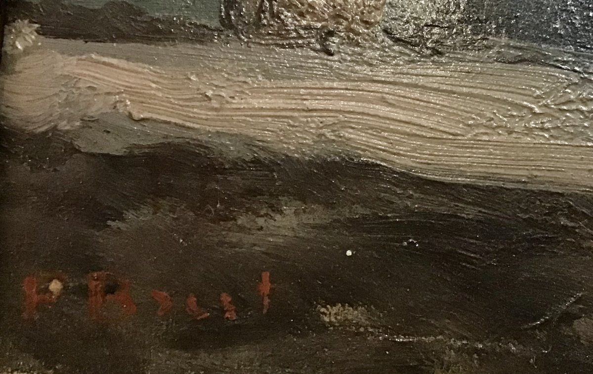Barques à L’échouage, Huile Sur Bois Signée, 19ème, 19x34 Cm-photo-4