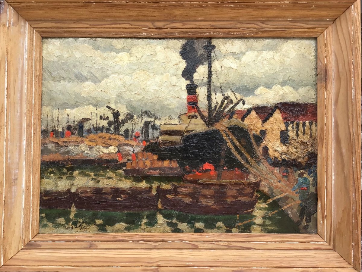 René Jean Clot, Bateaux à Quai, Huile 1931-photo-2