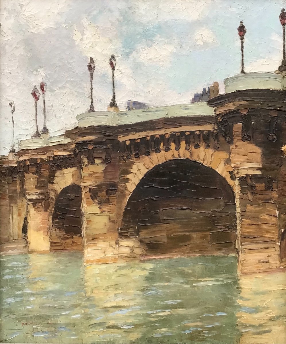 Pont Neuf Paris, Oil On Canvas, Undeciphered Signature