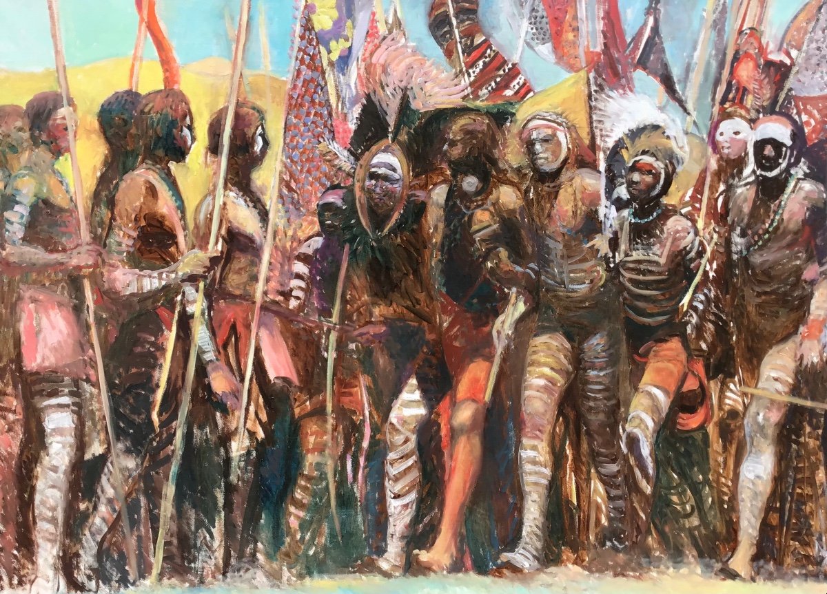 Patrice Landauer, Cérémonie En Afrique, Huile Sur Toile 132x230 cm-photo-3