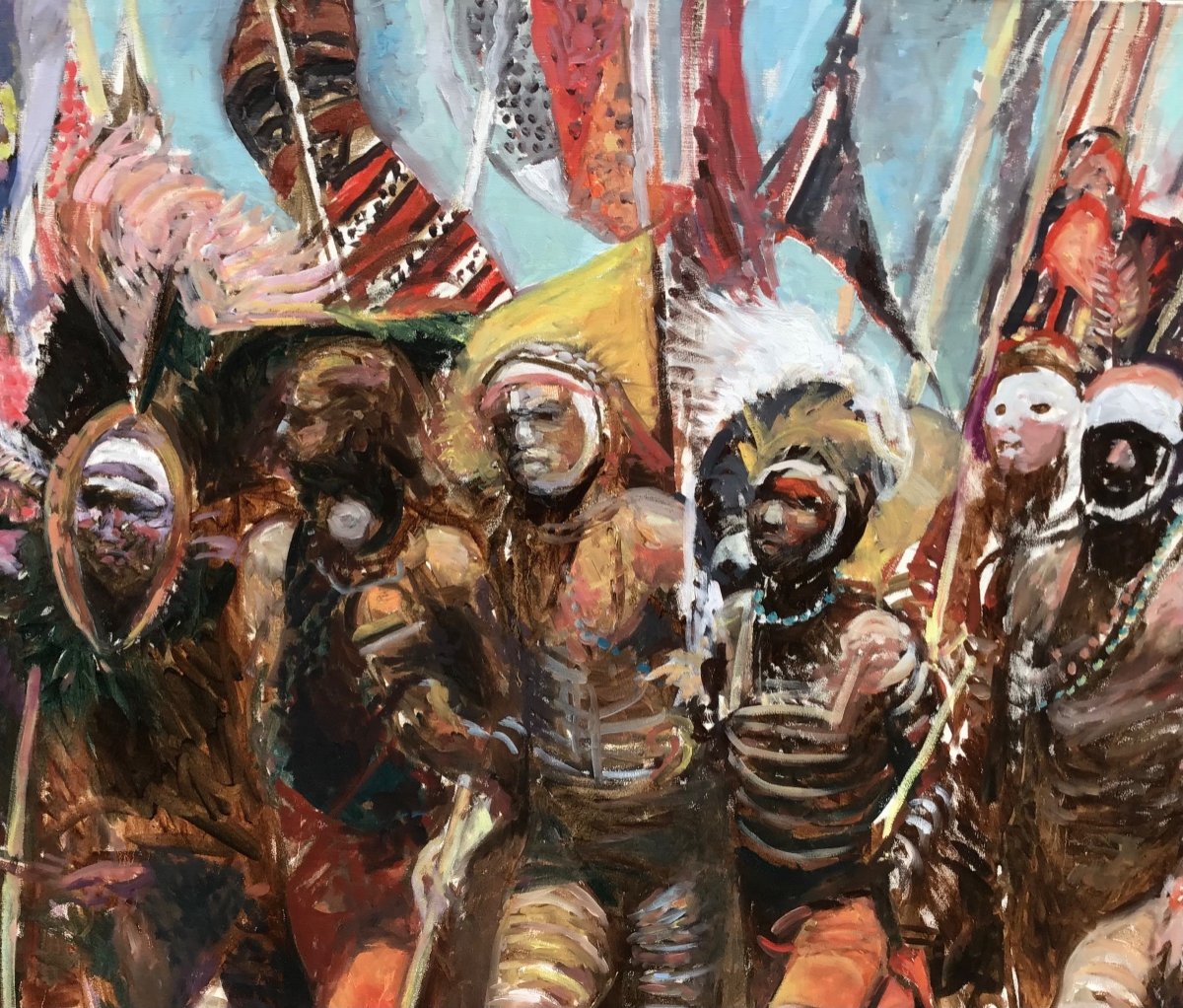 Patrice Landauer, Cérémonie En Afrique, Huile Sur Toile 132x230 cm-photo-2