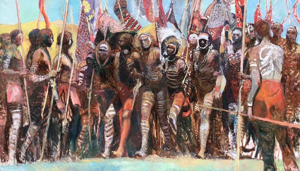 Patrice Landauer, Ceremony In Africa, Oil On Canvas 132x230 Cm