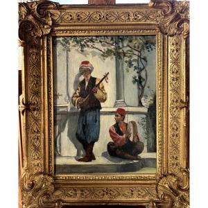 Musiciens orientaux, Anonyme, huile sur toile 19ème