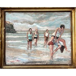 "Souvenir", gouache sur panneau signée CC