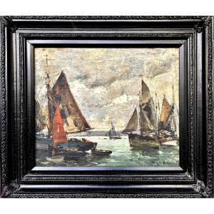 Paul Morchain, thoniers à Concarneau, Huile sur panneau