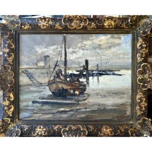 Paul Morchain, Bateau en carénage, Huile sur toile