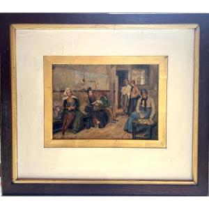 Charles DAMON (?), Le bureau de placement, aquarelle