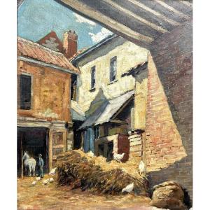 E.mecs (?), Farmyard, Oil On Canvas