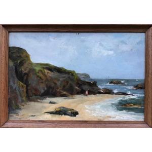 Alex Maréchal, Beach Of Saint Enogat Dinard, Oil On Panel