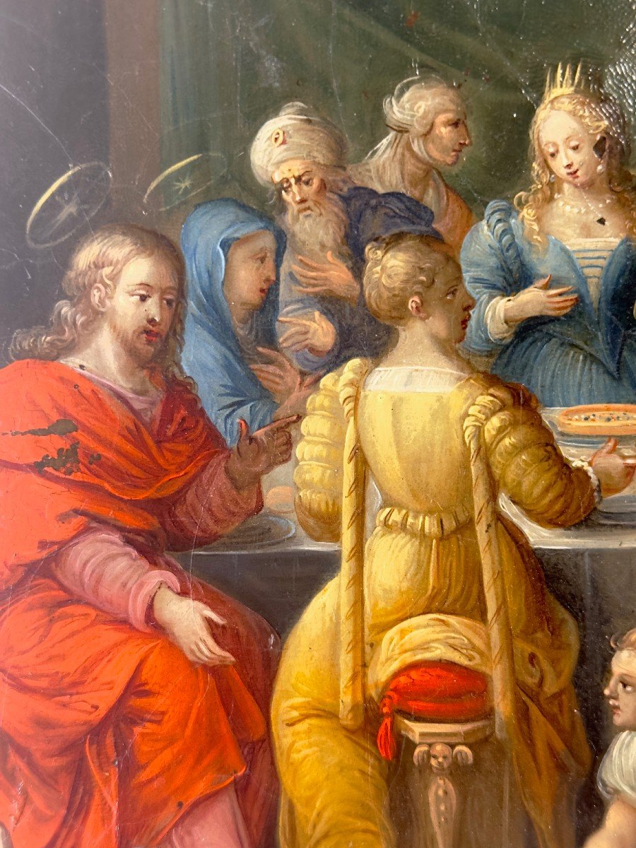 "wedding At Cana" - Flemish Oil Painting On Copper - 16th Century - Renaissance-photo-2