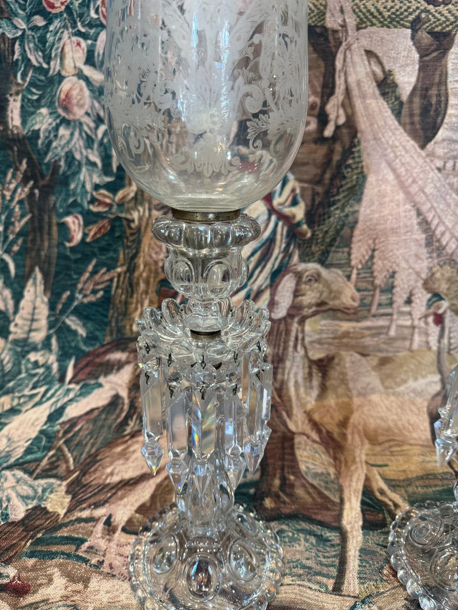 Paire de flambeaux photophores en cristal de baccarat-photo-3
