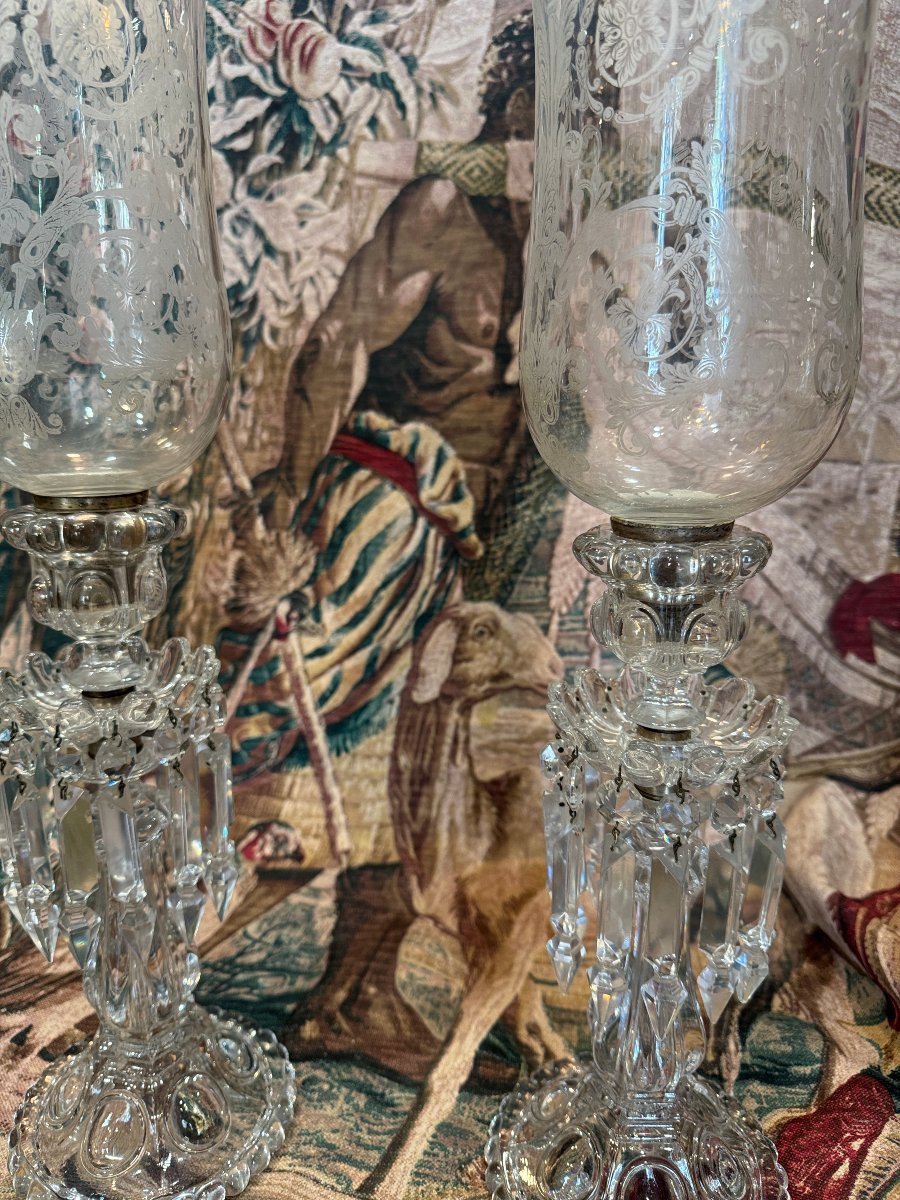 Paire de flambeaux photophores en cristal de baccarat-photo-4