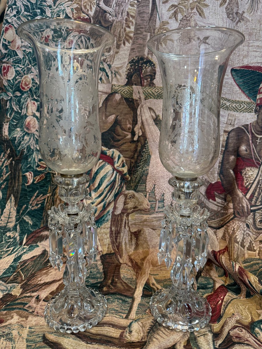 Paire de flambeaux photophores en cristal de baccarat-photo-1