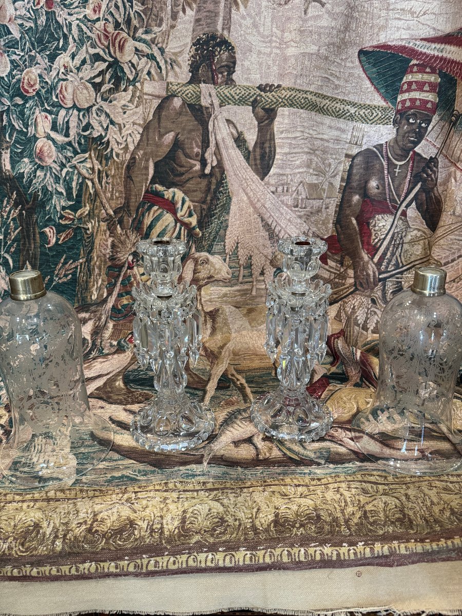 Paire de flambeaux photophores en cristal de baccarat-photo-2