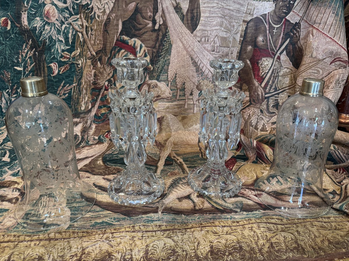 Paire de flambeaux photophores en cristal de baccarat-photo-3