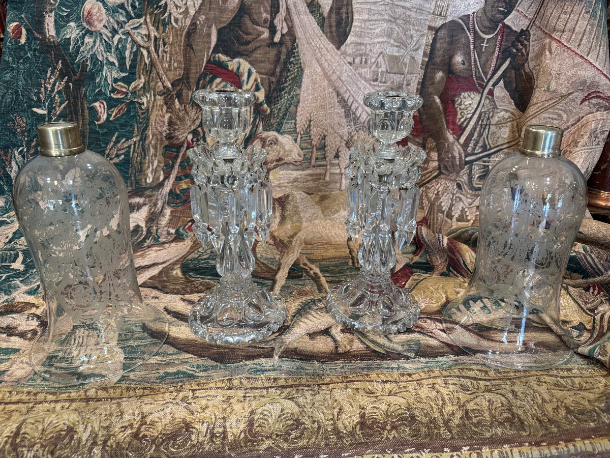 Paire de flambeaux photophores en cristal de baccarat-photo-4