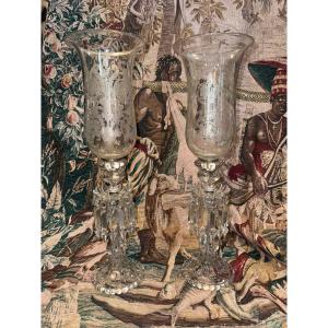 Paire de flambeaux photophores en cristal de baccarat