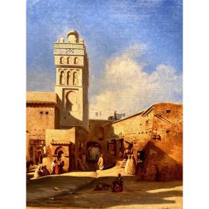 Scène De Vie Autour d'Une Mosquée En Algérie  Par  Charles-théodore Frère (1814-1888)