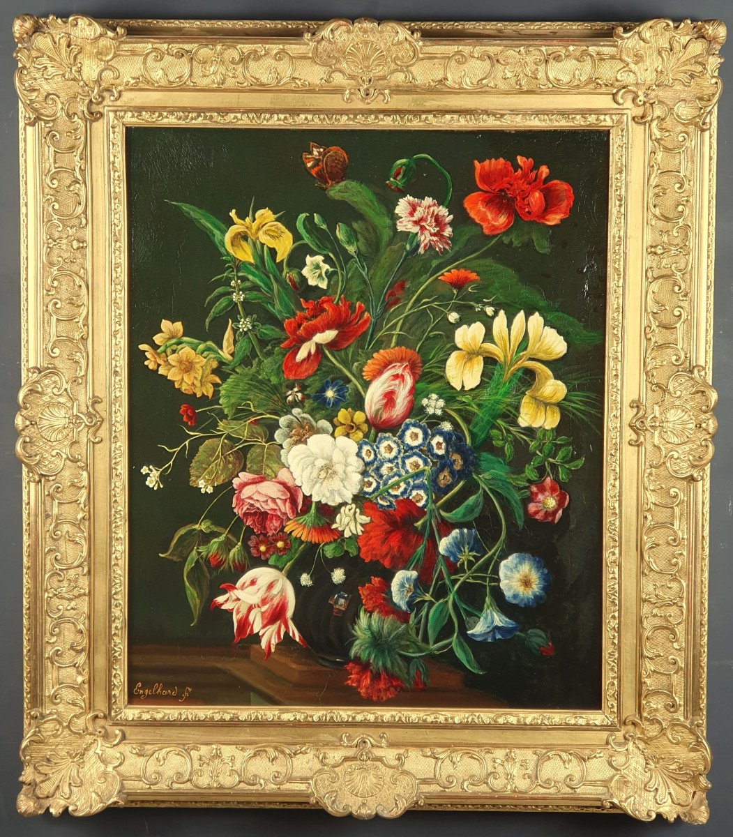 Dutch School - Oil On Canvas - Floral Composition In The Style Of The Seventeen Century