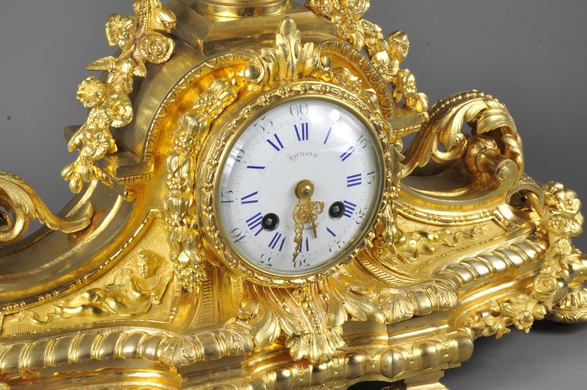 Napoleon III Clock In Gilt Bronze Signed Benoît Félix Richond In Paris-photo-3