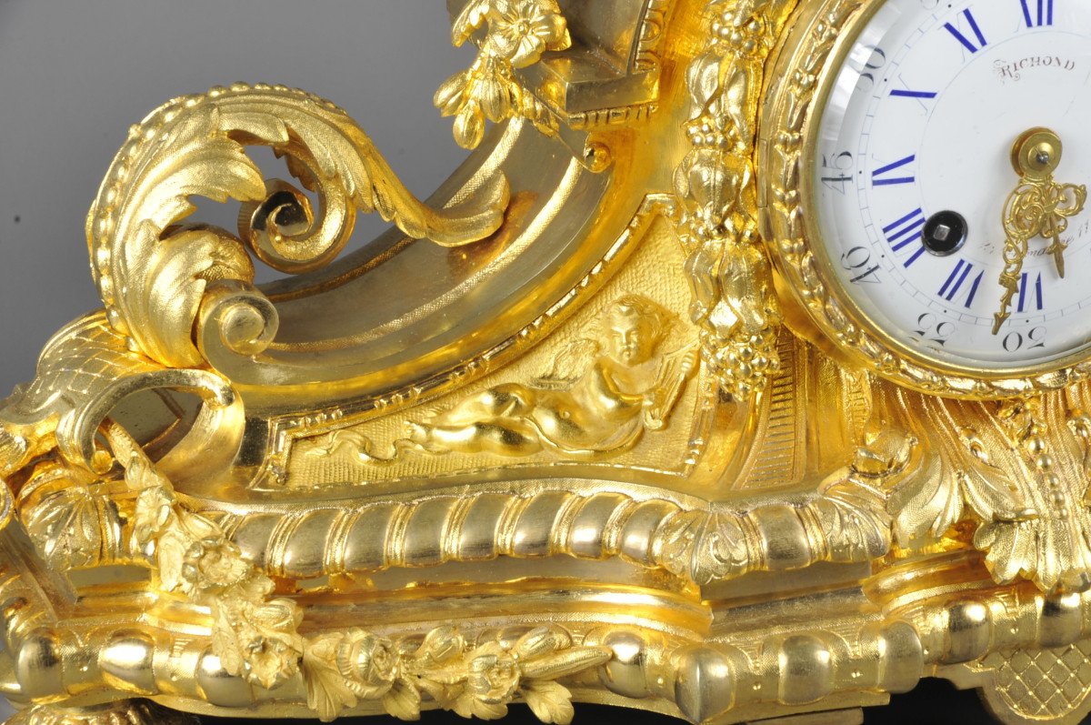 Napoleon III Clock In Gilt Bronze Signed Benoît Félix Richond In Paris-photo-4