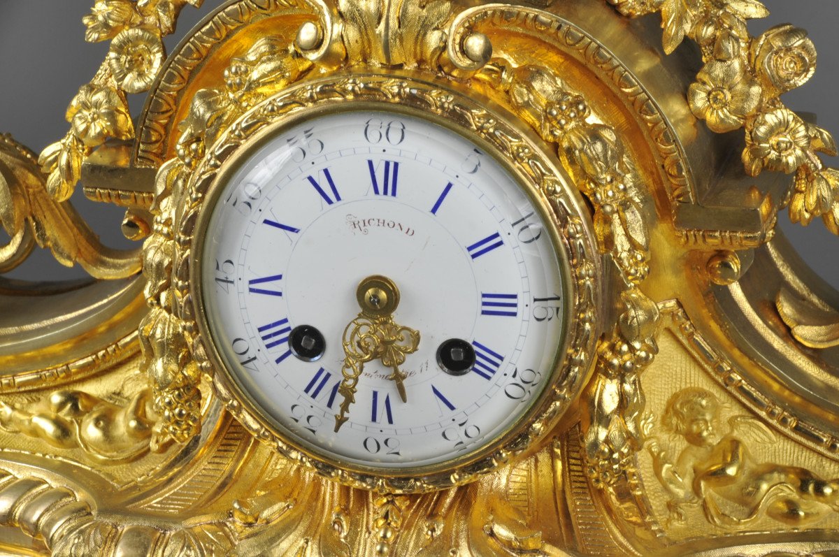 Napoleon III Clock In Gilt Bronze Signed Benoît Félix Richond In Paris-photo-1