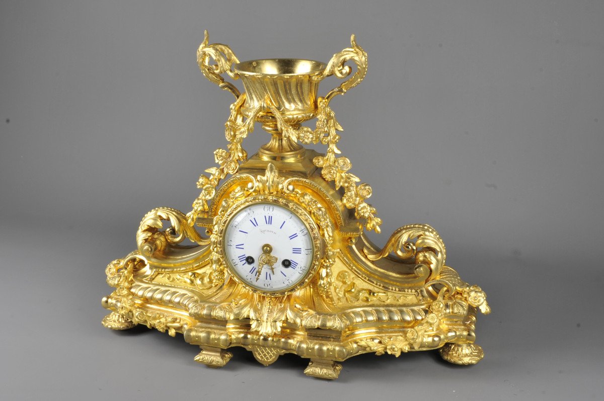 Napoleon III Clock In Gilt Bronze Signed Benoît Félix Richond In Paris-photo-2