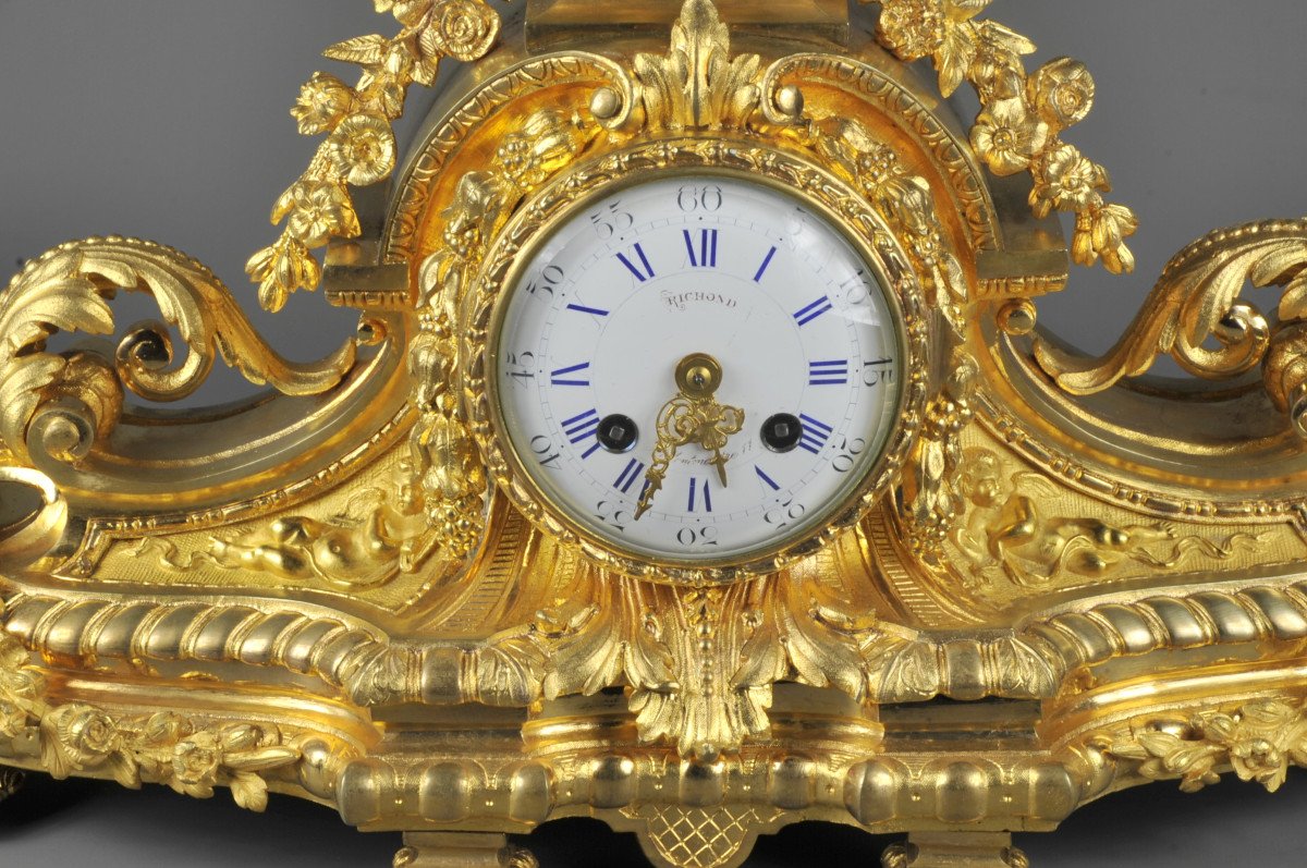 Napoleon III Clock In Gilt Bronze Signed Benoît Félix Richond In Paris-photo-4