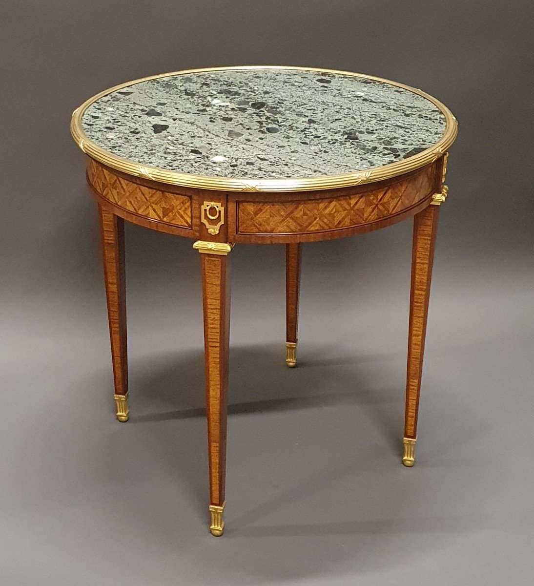 Louis XVI Style Pedestal Table In Marquetry And Gilt Bronze-photo-3