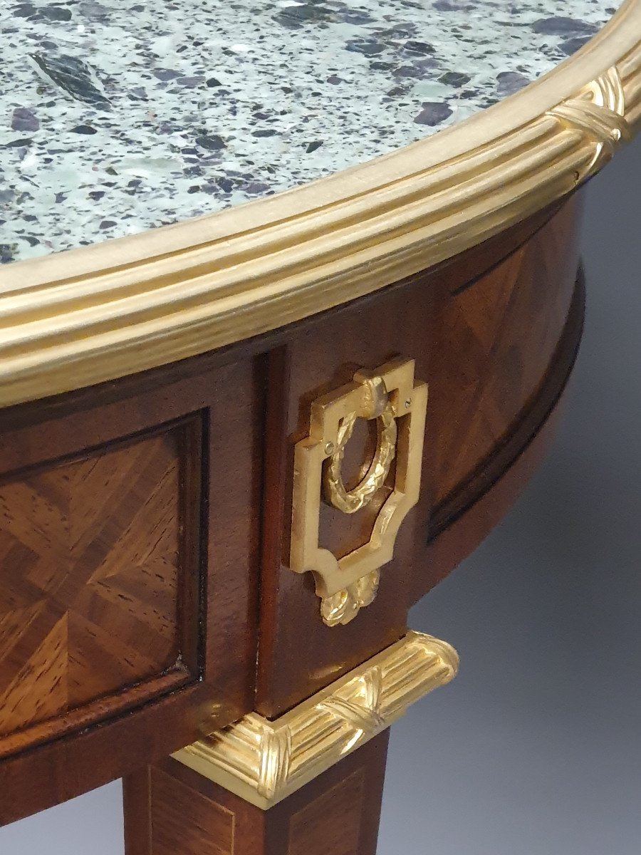 Louis XVI Style Pedestal Table In Marquetry And Gilt Bronze-photo-4